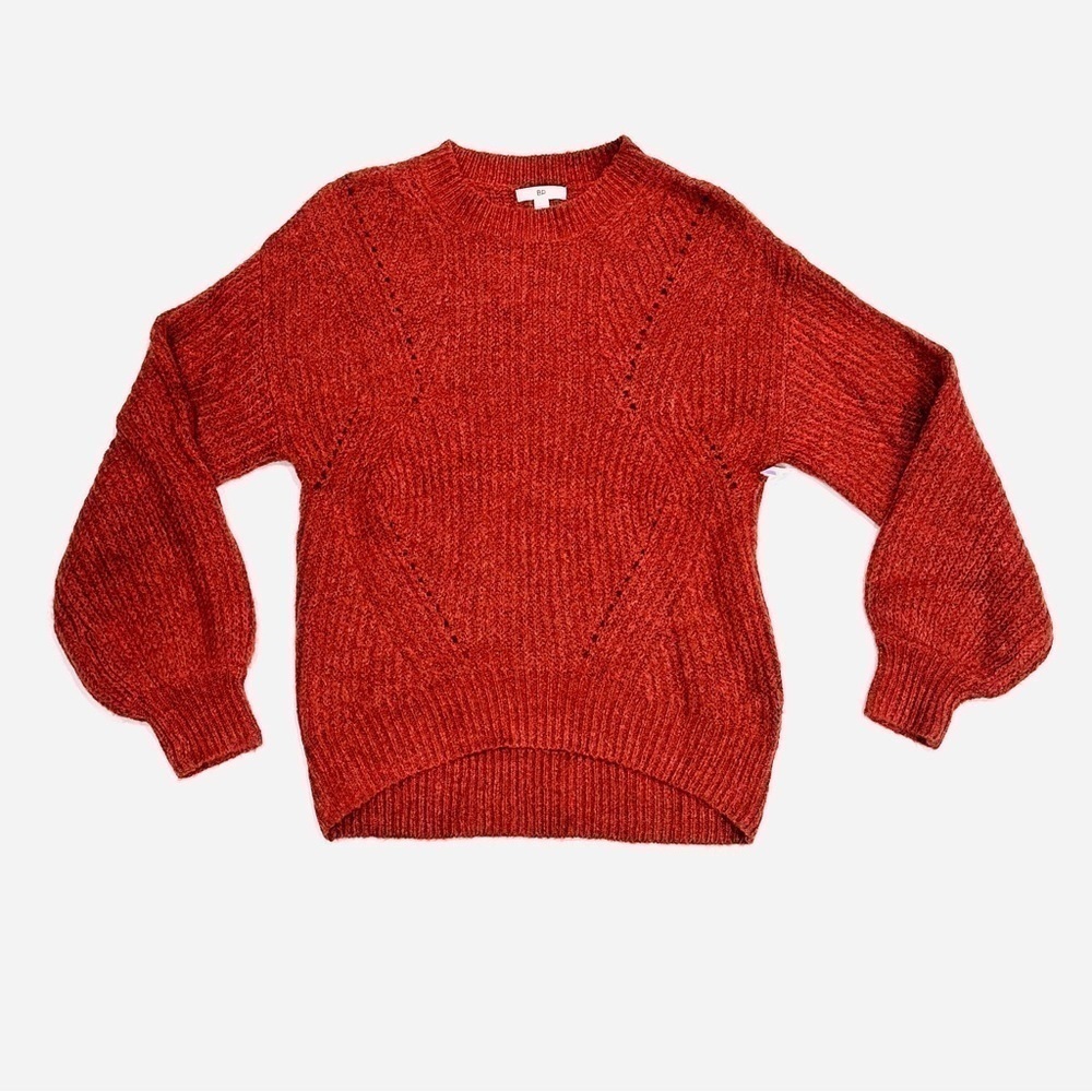 NWOT BP Rust Red Orange Chunky Pointelle Balloon Sleeve High Low Sweater